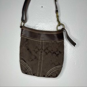 Coach Crossbody Dark Brown Canvas/Leather Hobo Bag